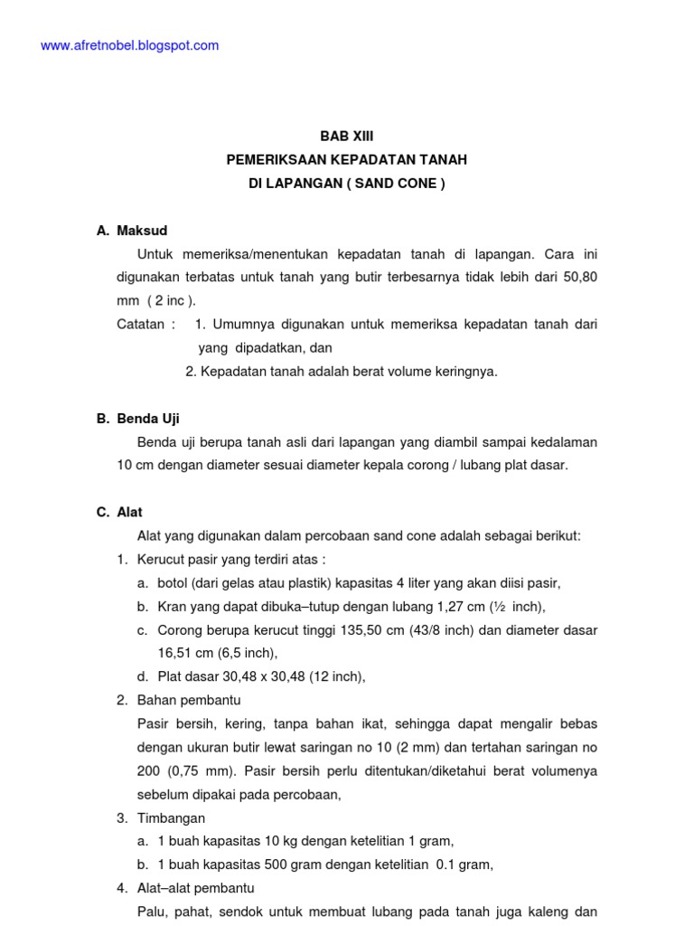 Uji Kepadatan Tanah dengan Sand Cone | PDF