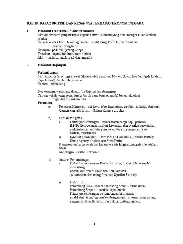 Bab 10 Dasar British Dan Kesannya Terhadap Ekonomi Negara 1 Ekonomi Tradisional Ekonomi Saradiri Pdf