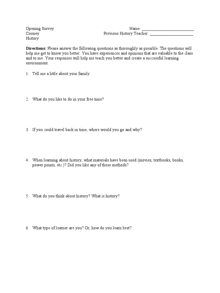 Opening Survey | PDF | Self-Improvement | Wellness