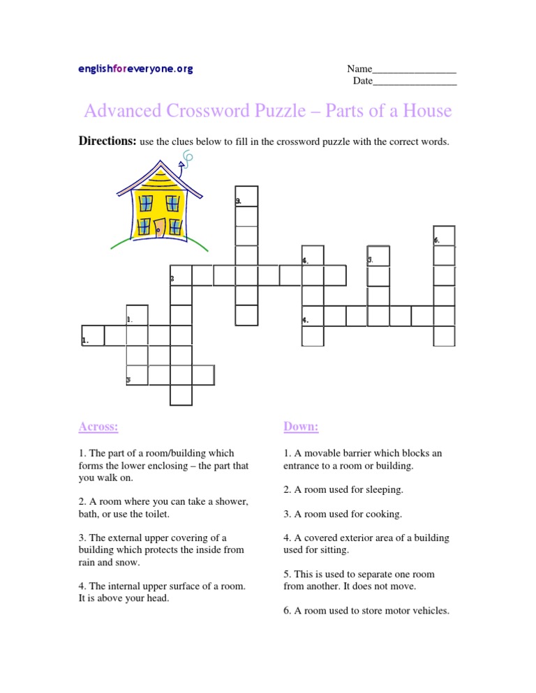 advanced crossword puzzle parts of a house pdf