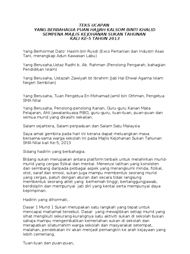 Teks Ucapan Hari Sukan Sekolah Pdf