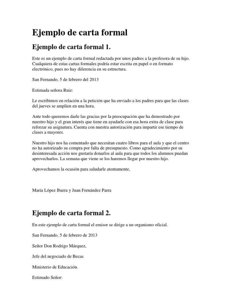 Ejemplos De Carta Formal