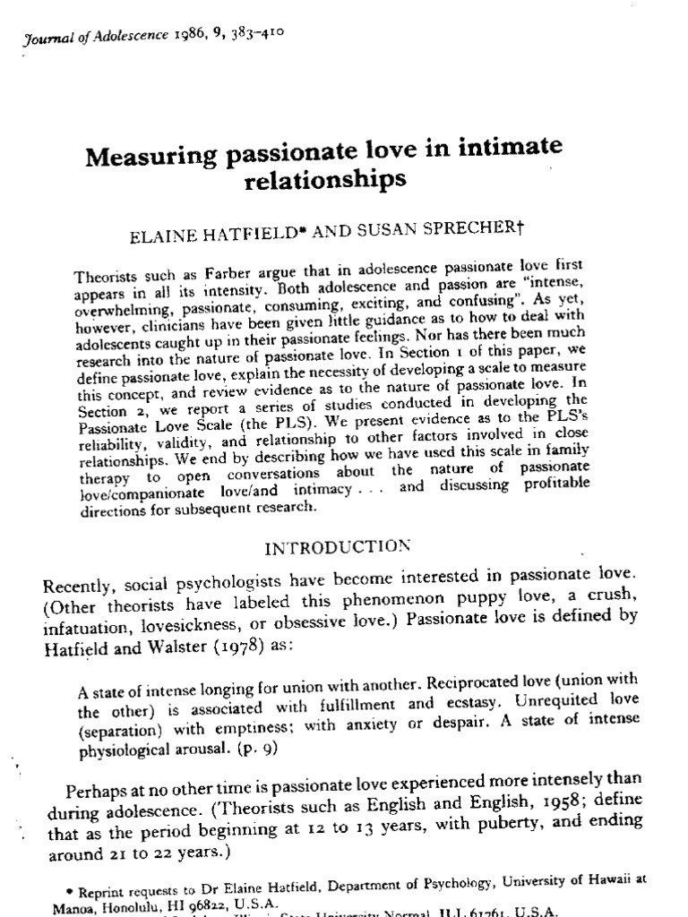 Measuring Passionate Love in Intimate Relationships | PDF