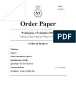 Final Order Paper for New Zealand Parliament sitting Wednesday September 4