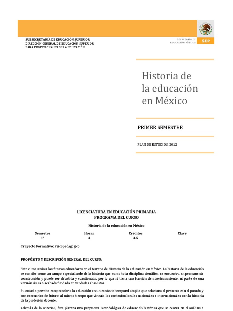 Historia de La Educacion en Mexico. CLASE DIDACTICA | PDF | Educación ...