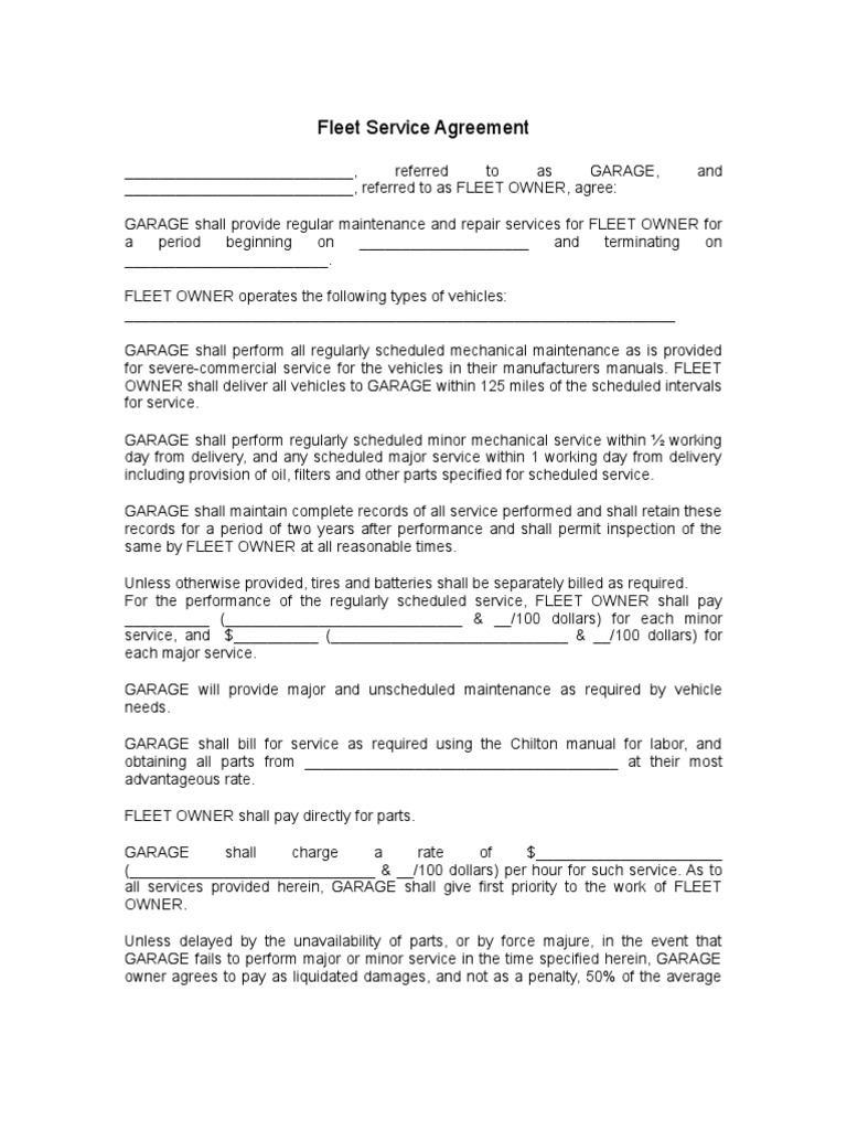 Fleet Service Agreement Download Free PDF Insurance Government