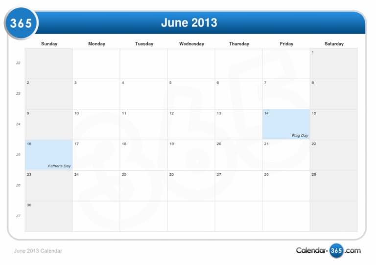 June 2013 Calendar PDF
