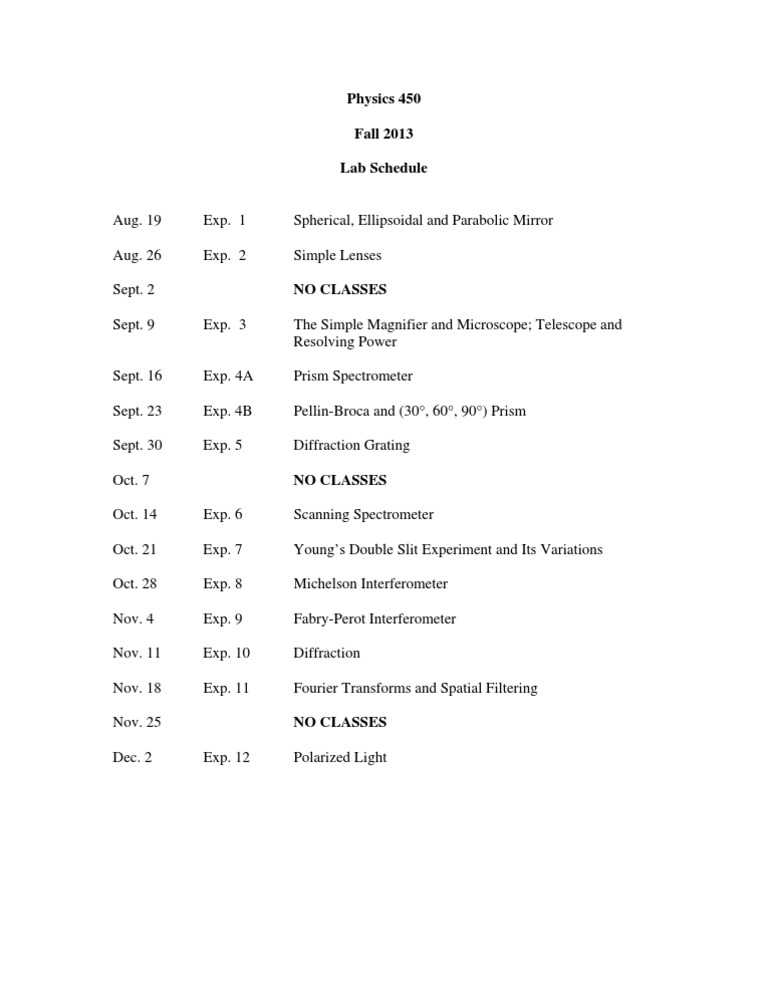 450 Lab Schedule Fall 2013 | PDF