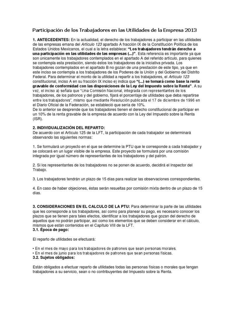 Calculo Del Ptu Pdf Salario Impuesto Sobre La Renta