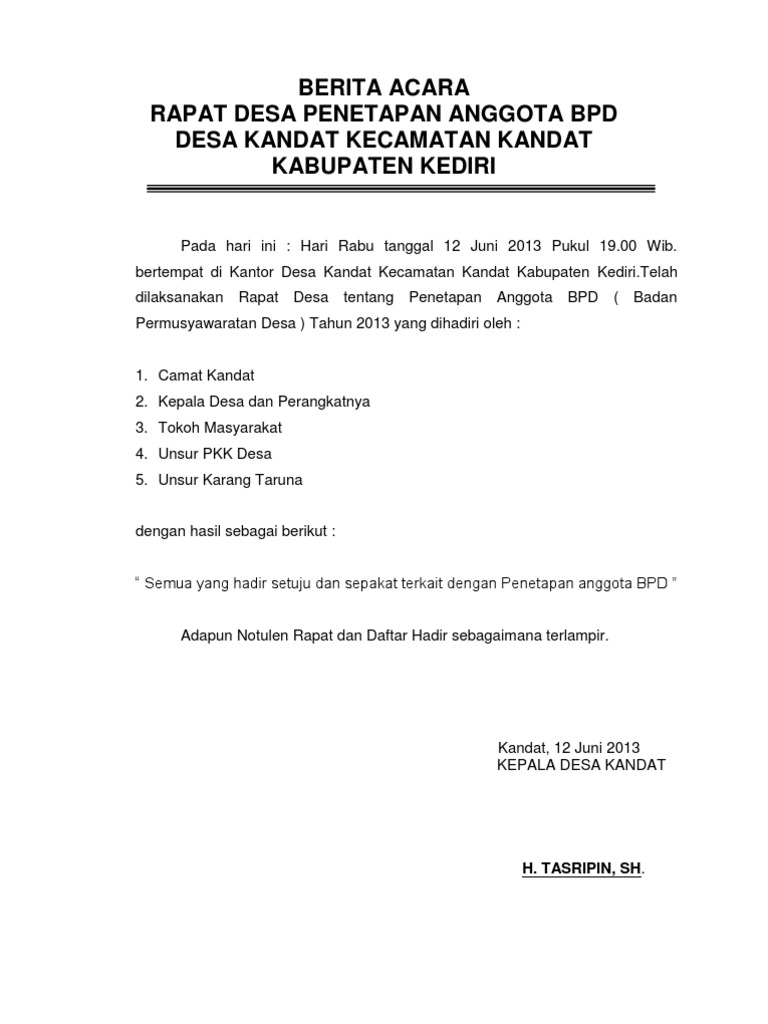 Contoh Berita Acara BPD