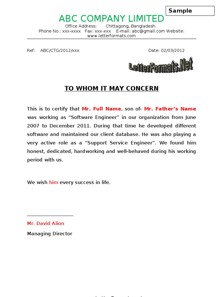 To whomsoever it may concern letter format in word