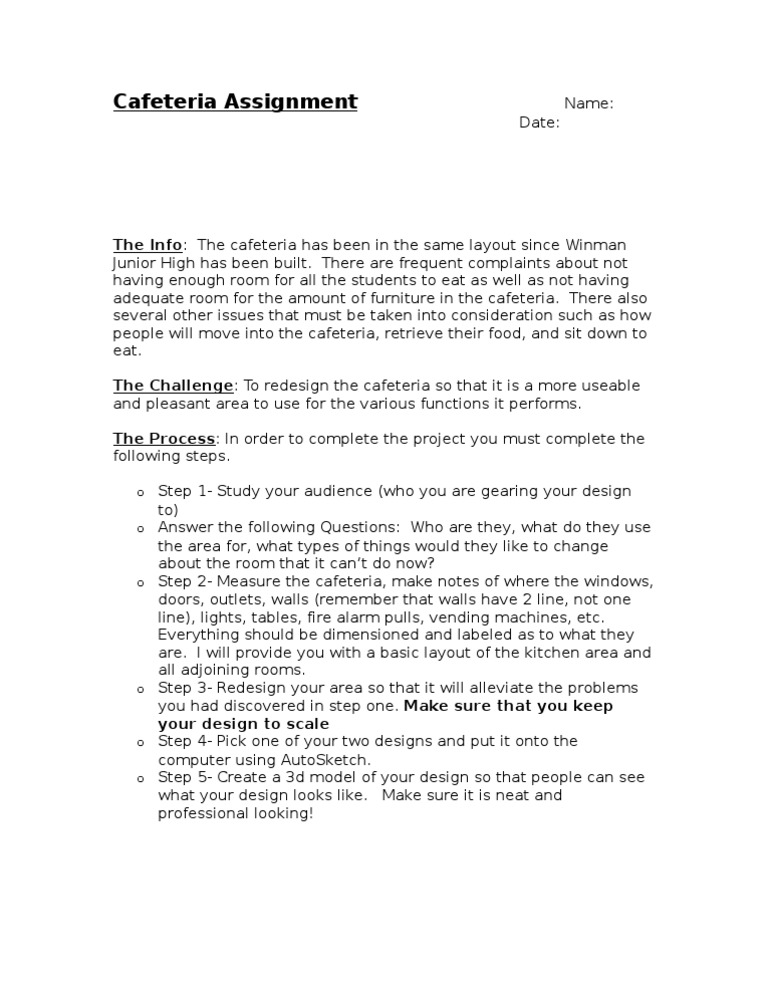 Cafeteria Redesign Challenge | PDF