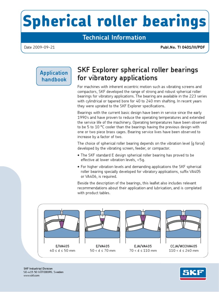 SKF Bearings | PDF | Bearing (Mechanical) | Rotation Around A Fixed Axis