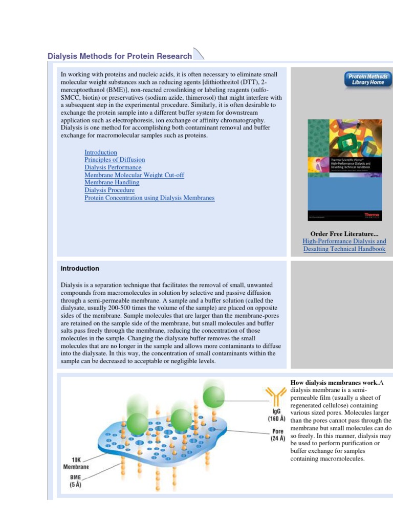 Dialysis Methods for Protein Research Dialysis Analytical Chemistry