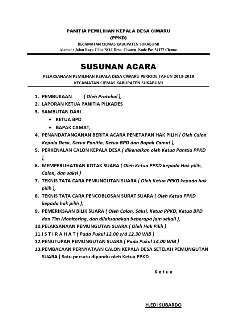 Susunan Acara Pelaksanaan Pilkades | PDF