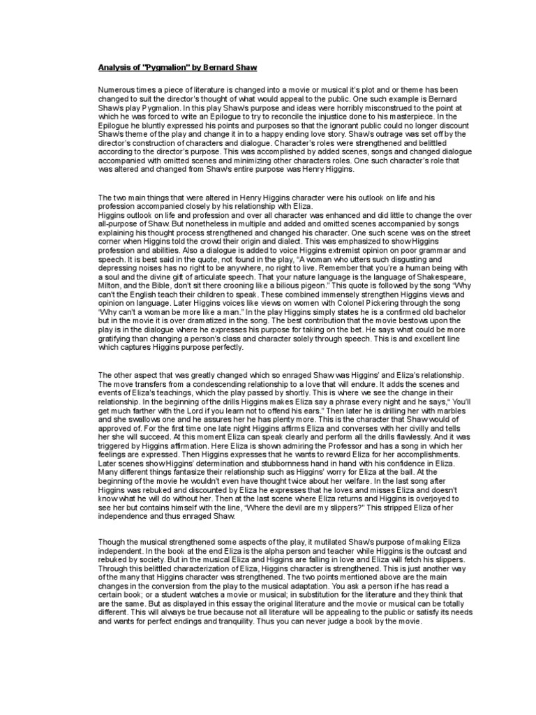 Analysis of Pygmalion | PDF | Pygmalion (Play)