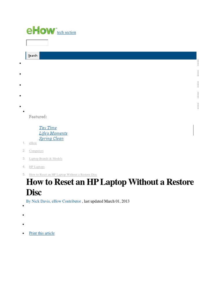 How To Reset An HP Laptop Without A Restore Disc Computers Home