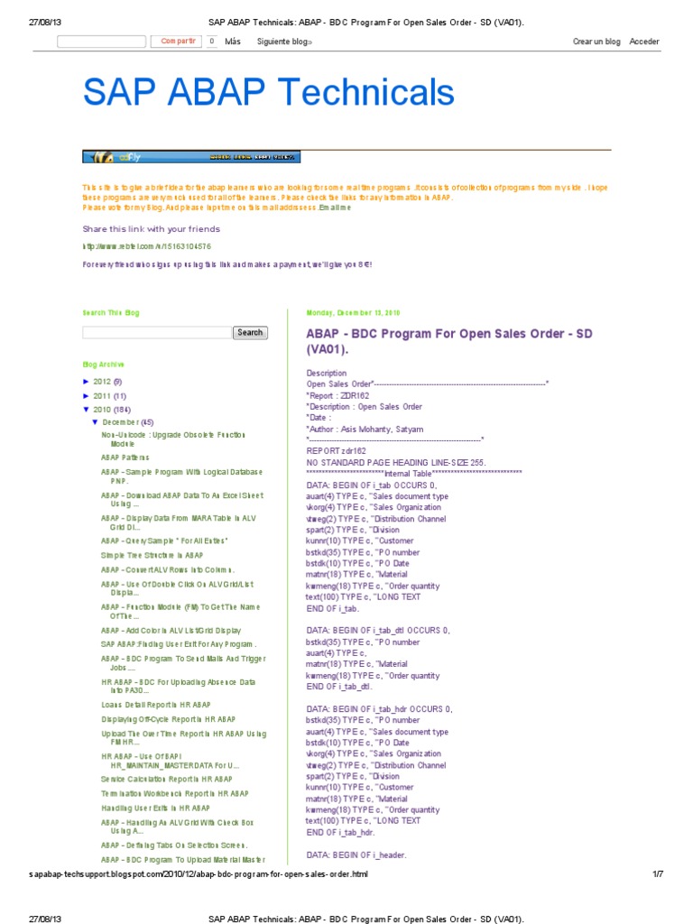 ABAP BDC Program for Open Sales Orders | PDF | Computing | Software