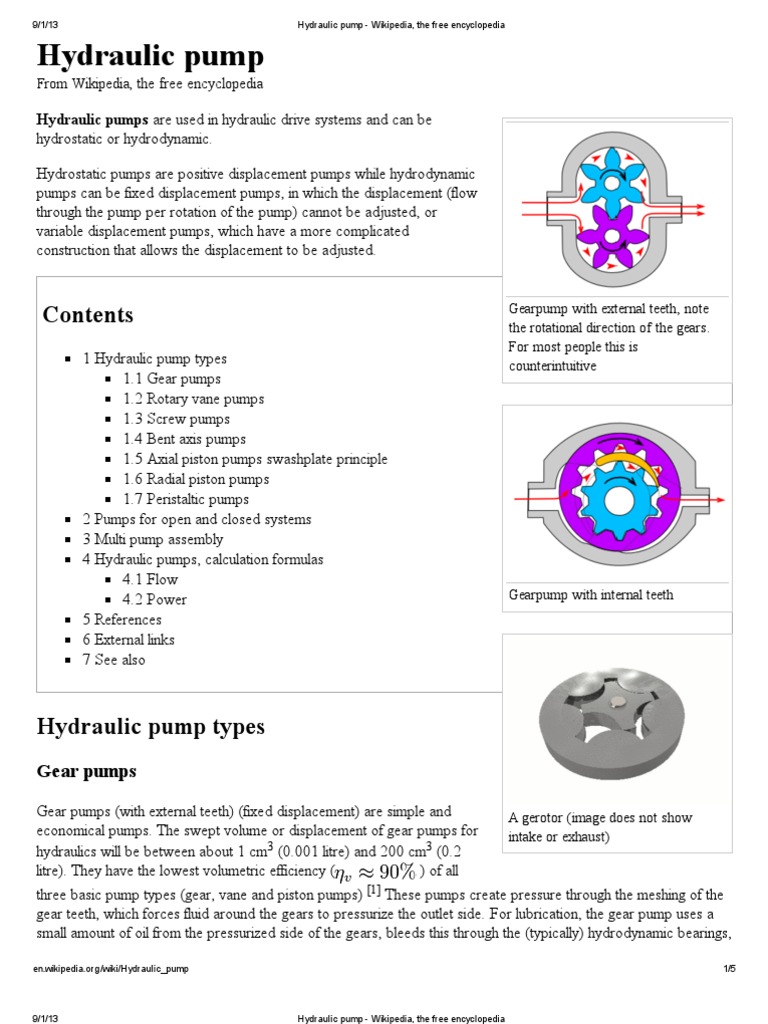 Hydraulic Pump Wikipedia, The Free Encyclopedia PDF Pump Rotating Machines