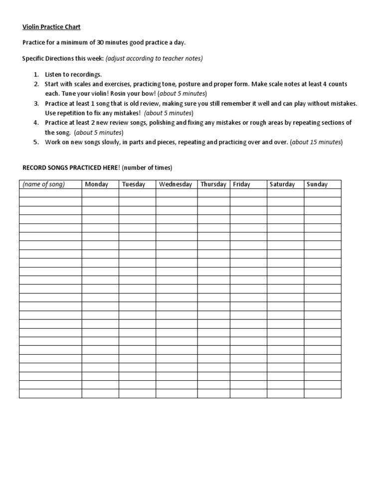 Violin Practice Chart | PDF | Violin | Entertainment (General)