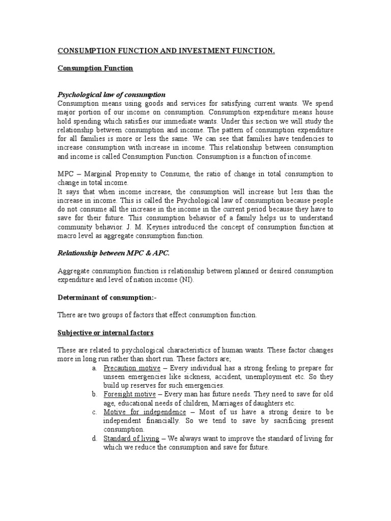 Consumption & Investment Functions | PDF | Fiscal Multiplier | Income