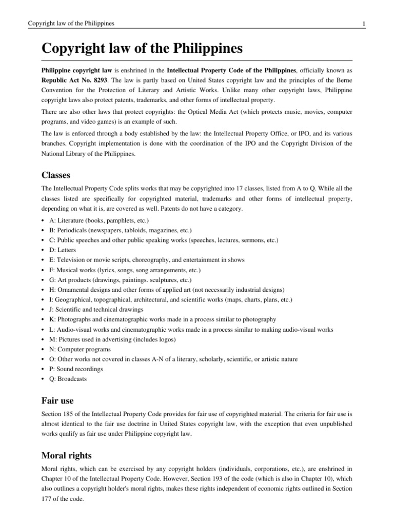 Copyright Law of The Philippines PDF Copyright Fair Use