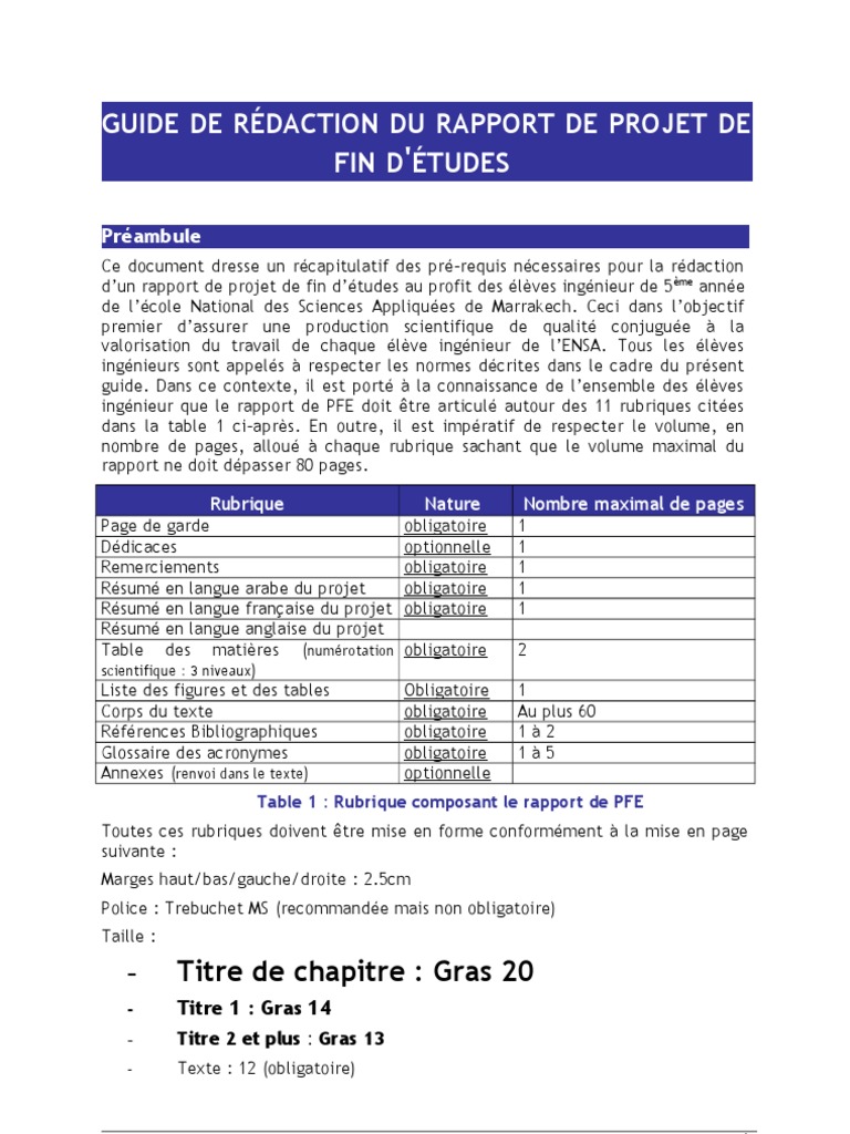 guide de rédaction du rapport PFE | Langue française | Ingénieur