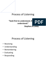 Process of Listening: "Seek First To Understand, Then Be Understood." Stephen.R.Covey