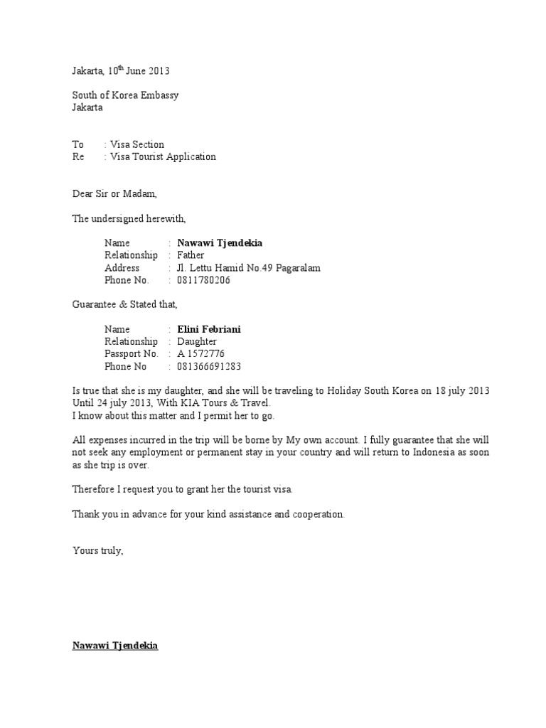 Surat Ijin Visa Korea Dari Orang Tua Untuk Anak Elini Pdf