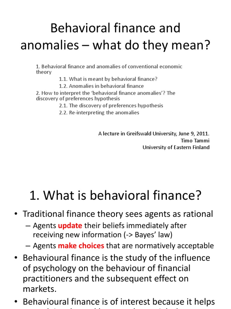 Behavioralfinance and Anomalies PDF Behavioral Economics Stocks