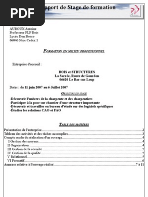 Rapport De Stage Type Pour Bac Pro Tma Ou Tcb Pdf Vis De Fixation La Nature