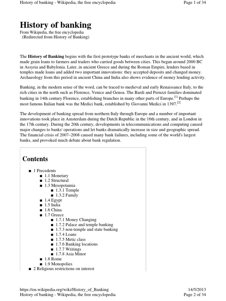 En Wikipedia Org Wiki History Of Banking Banks Banking
