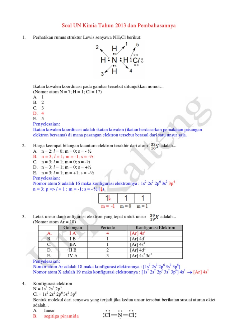 Contoh Soal Ikatan Kovalen Koordinasi Dan Pembahasannya