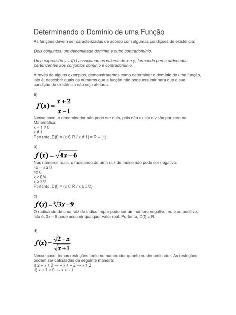 Determinando o Domínio de Uma Função | PDF | Raiz Quadrada | Equações