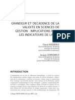 Grandeur Et Décadence de La Validité en Sciences de Gestion