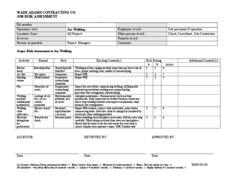 Arc Welding Risk Assessment Overview | PDF