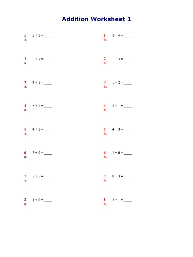 addition worksheet 1