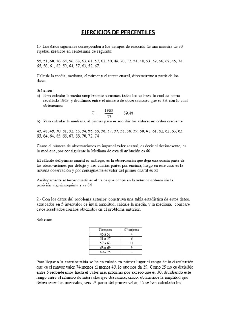 Ejercicios de Percentiles Resueltos PDF | PDF