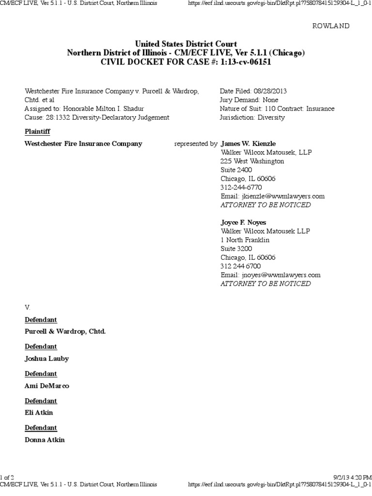 WESTCHESTER FIRE INSURANCE COMPANY v. PURCELL & WARDROP, CHTD. Et Al ...
