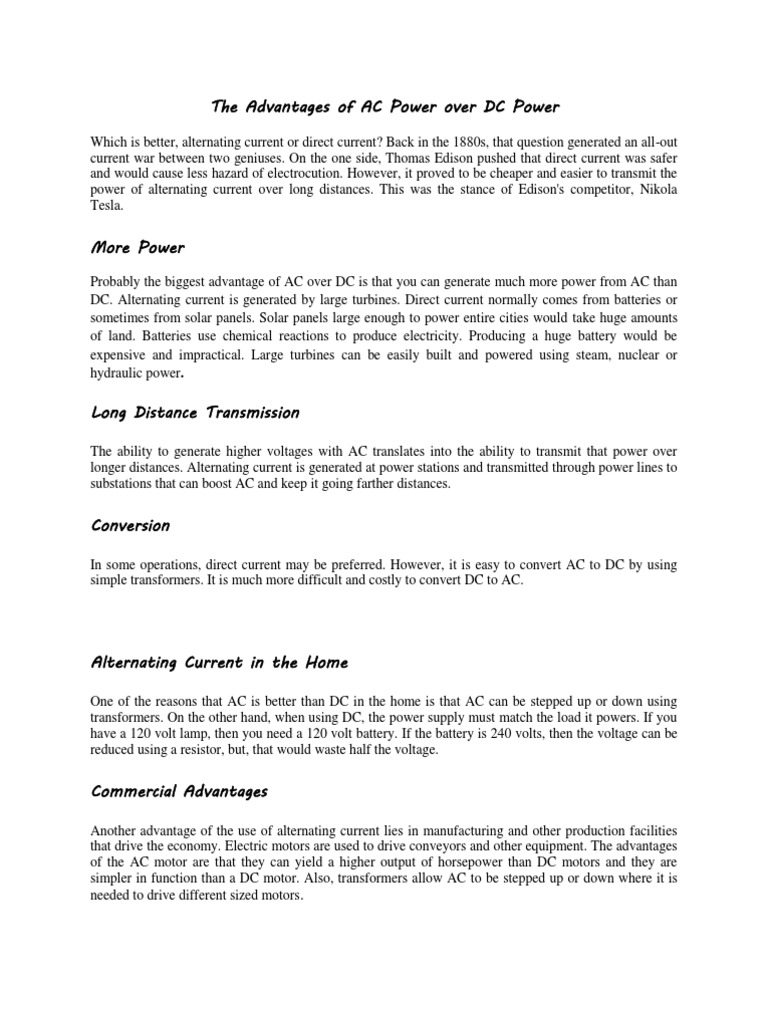 dc power benefits of DC The Power AC Advantages Power over of