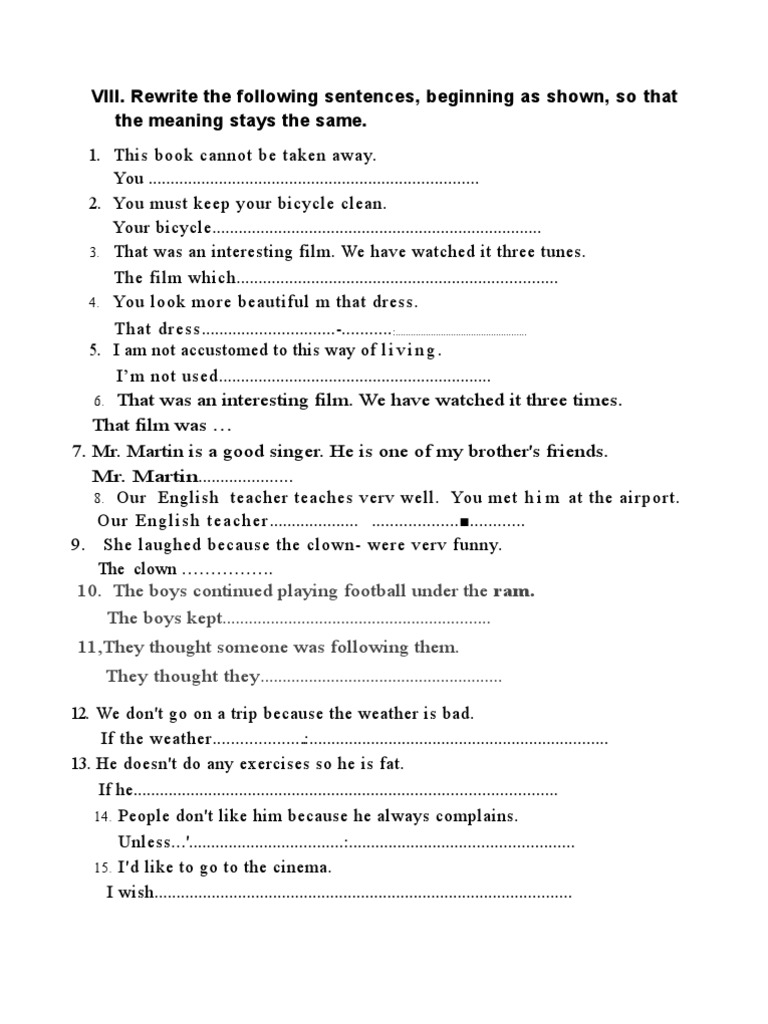 Sentence Rewriting Exercises | PDF | Leisure