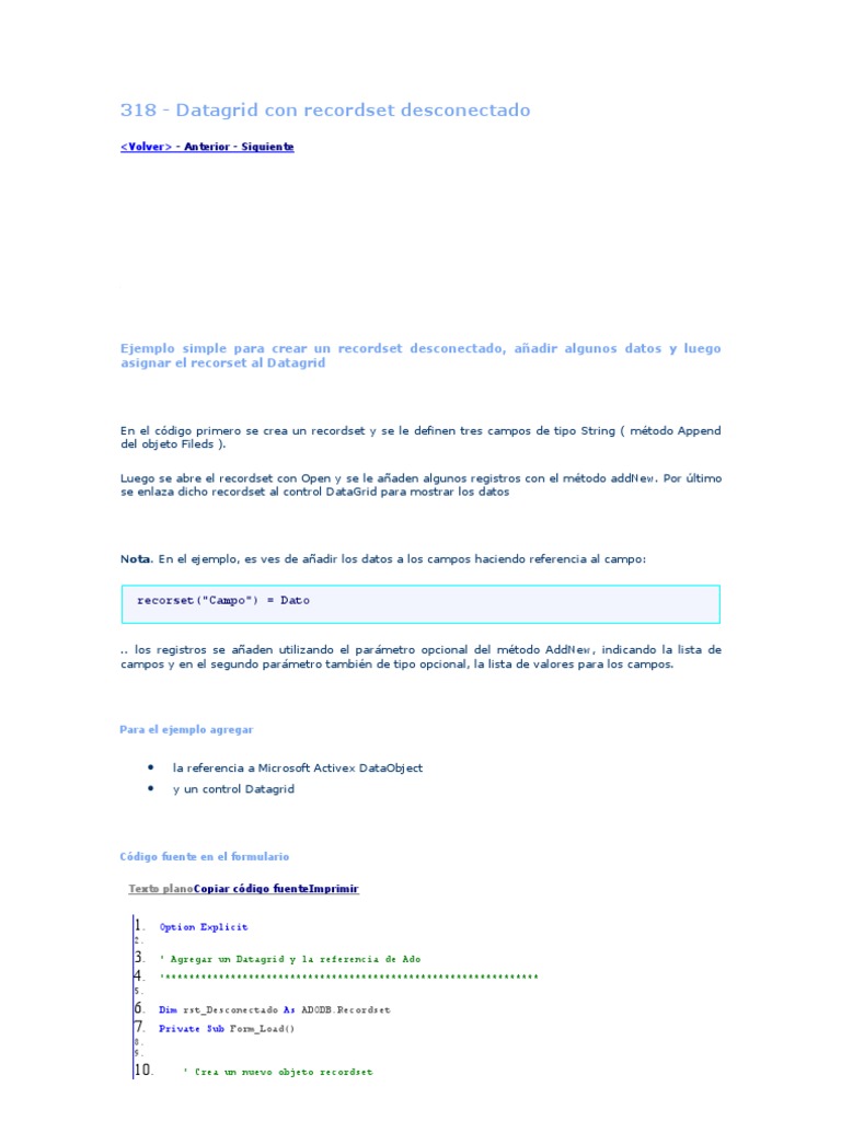 Recordset Desconectado en DataGrid | PDF | Informática | Software