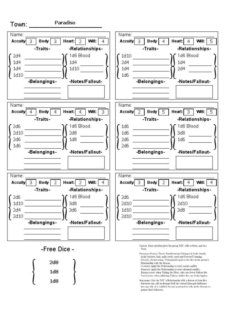 Character Stats and Traits Template | PDF
