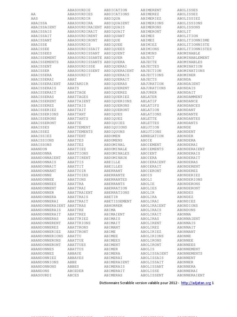 Remis En Etat Par Aplanissement Mots Fléchés Dictionnaire Complet Scrabble Nouveaux Mots 2012 Inclus | PDF