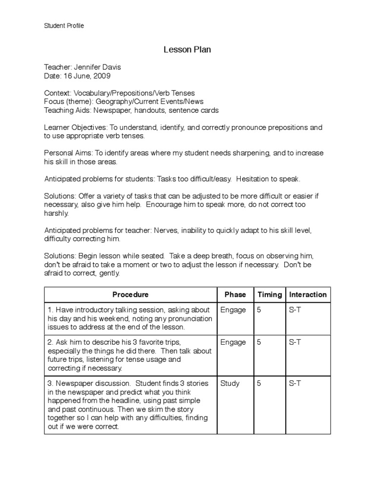 Lesson Plan - Student Profile | PDF | Lesson Plan | Semiotics