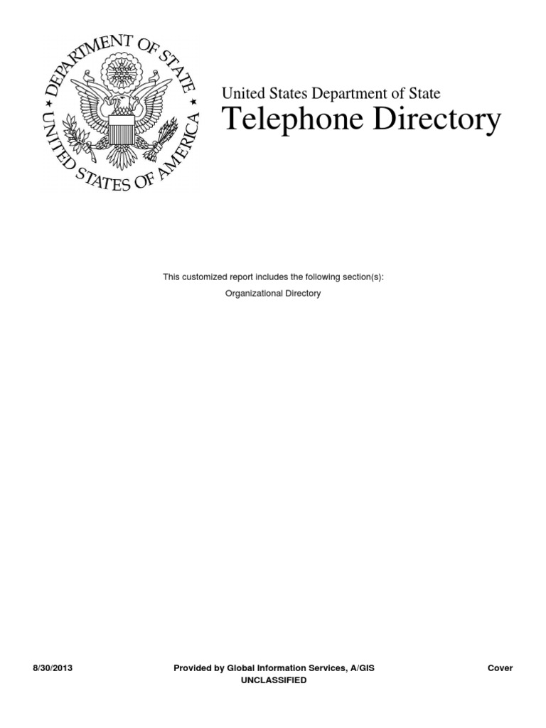 U.S. State Department Telephone Directory Secretary Business