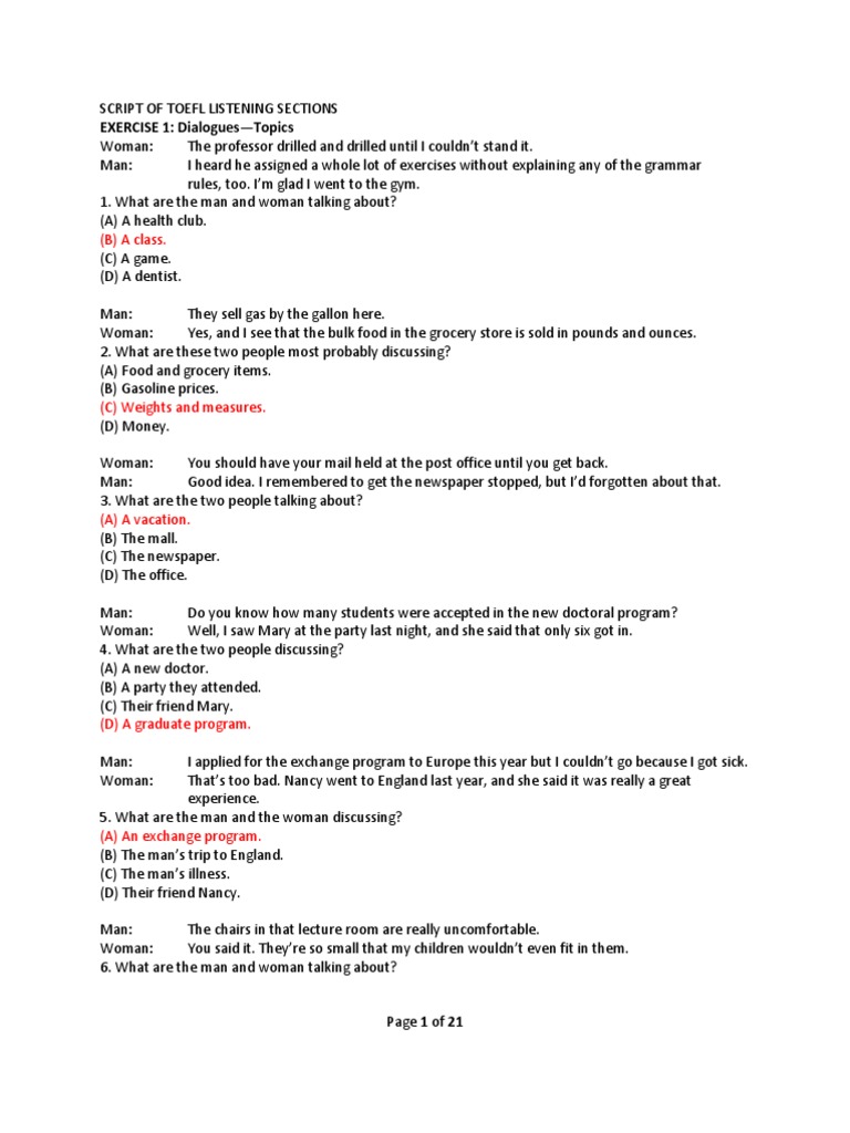 Jawaban Toefl Exercise 1 Guru Paud