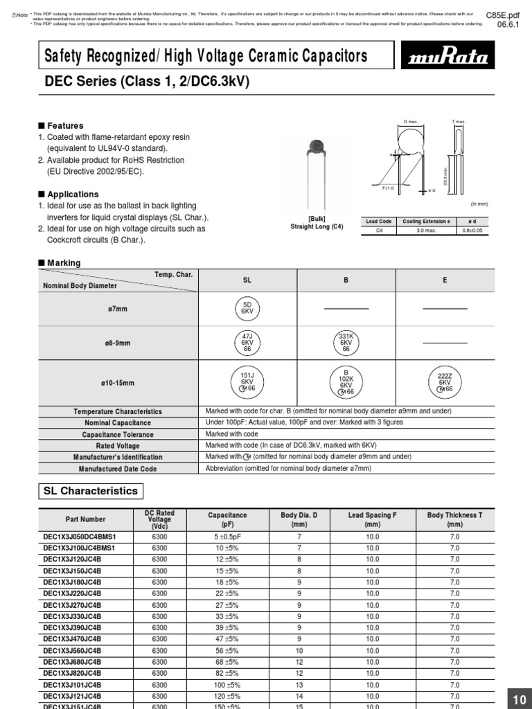 Varistor 222k.6kv | PDF | Capacitor | Electromagnetism