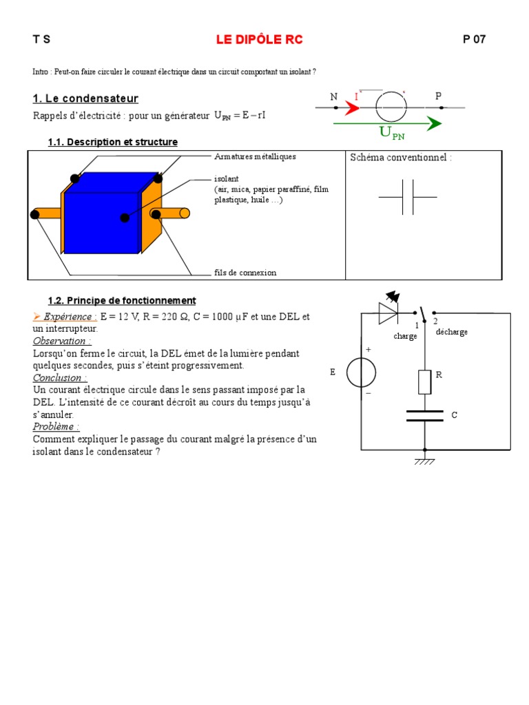 Sitets P 07 Le Dipole Rc Condensateur Tension Electrique