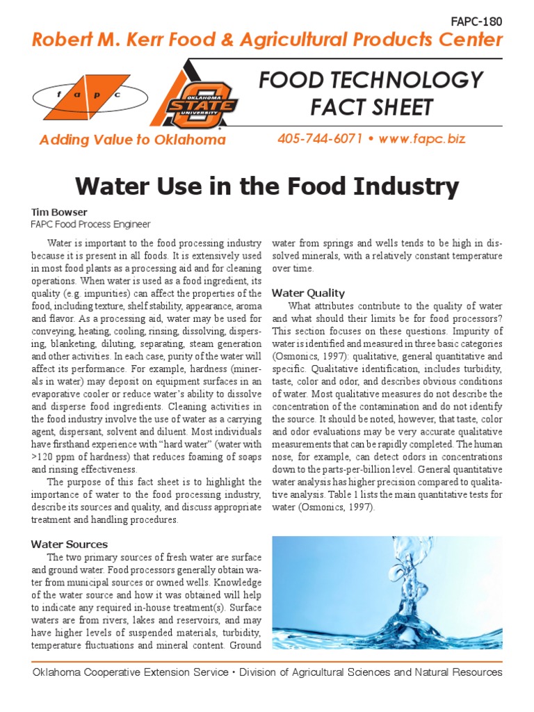 Water Use in Food Industry Water Purification Water